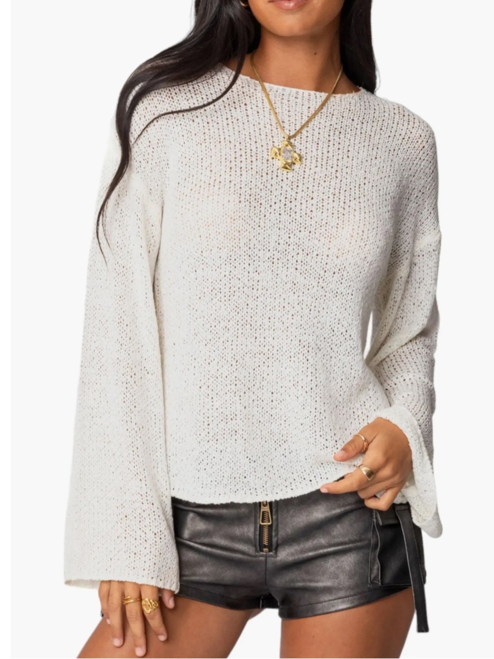Edikted Relaxed Lightweight Knit Sweater in Ivory | M